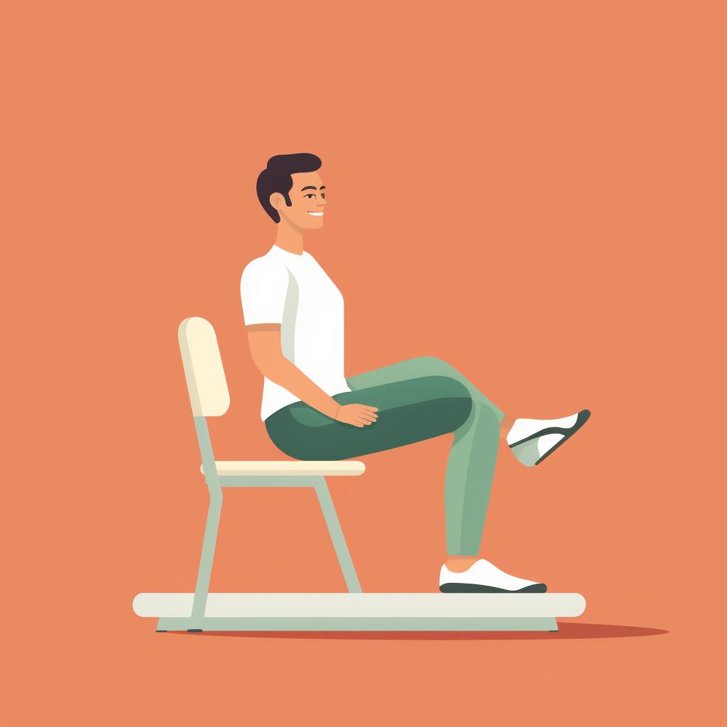Person sitting on a chair performing the Seated Leg Lifts exercise.